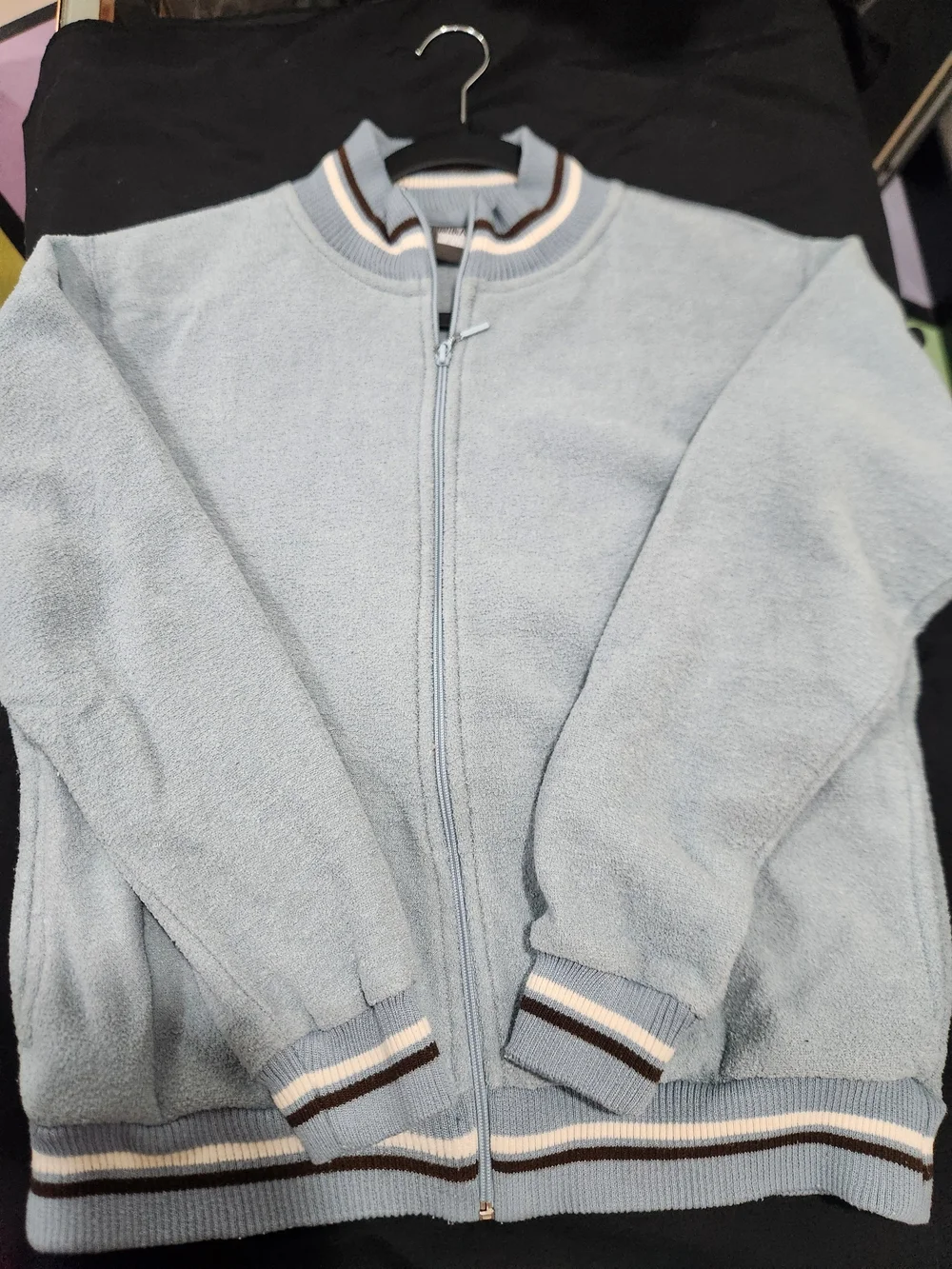 bill blass Light Blue Full-Zip Rib-Trim Sweater Jacket